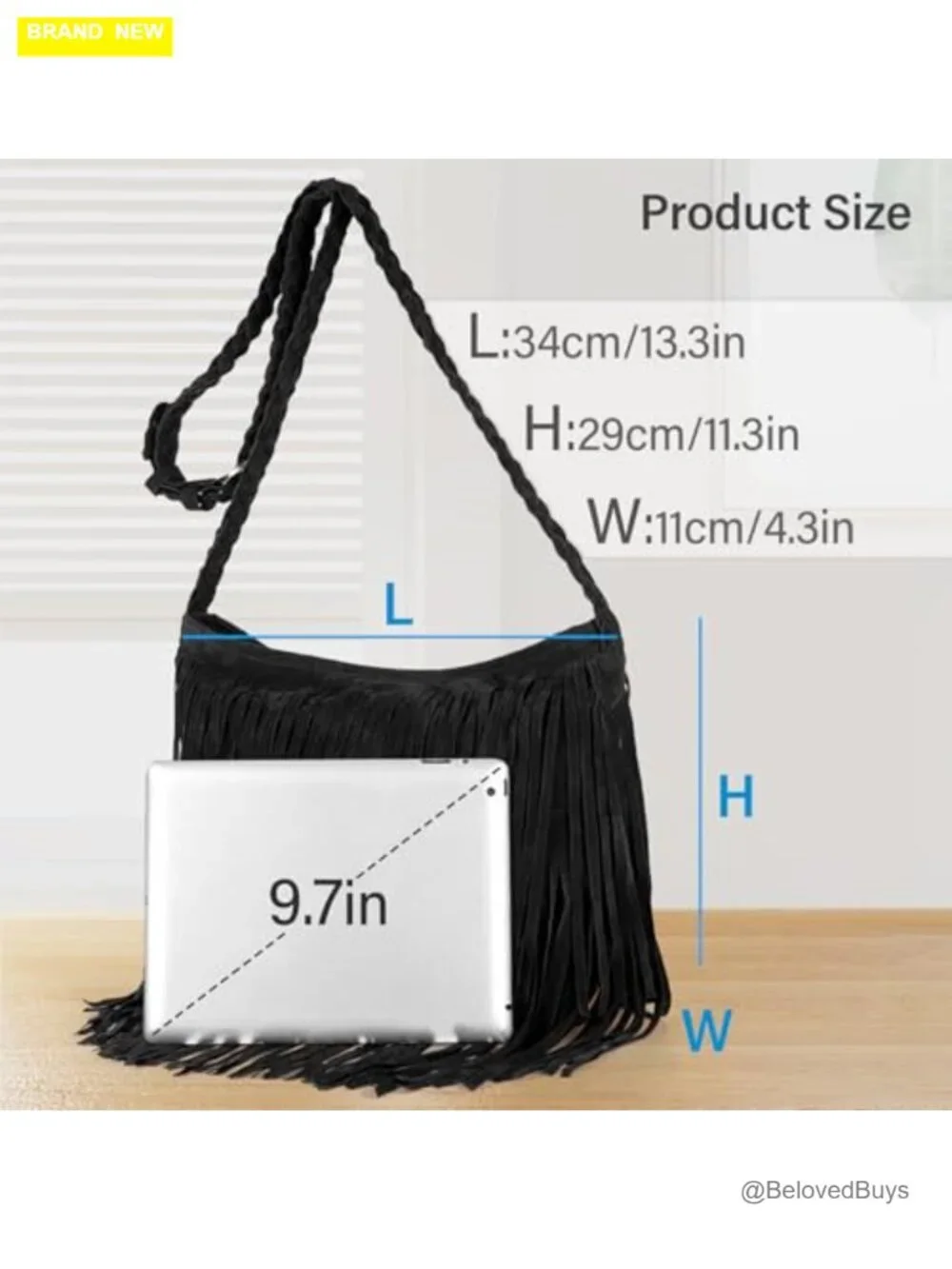 Large Tassel Fringe Crossbody Hobo Bag with Woven Strap